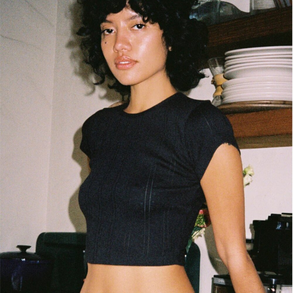 Black Ribbed Crop Top